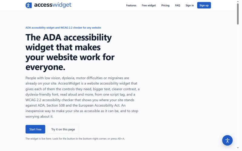 The AccessWidget home page